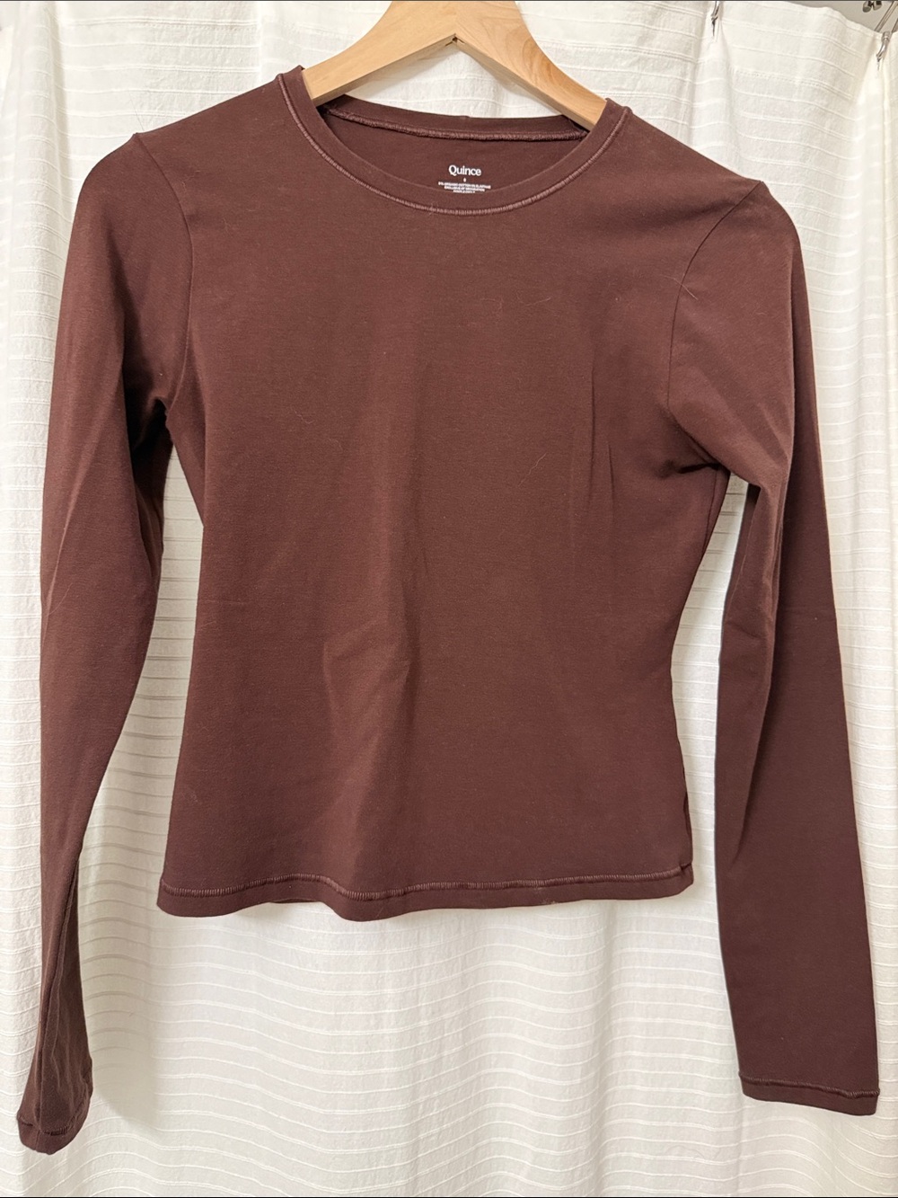 Quince Women's Long-Sleeve Crewneck Top in Chocolate Brown